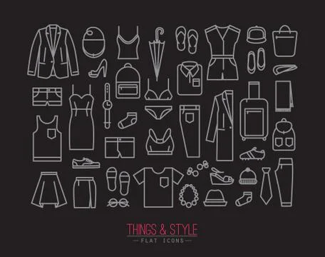 Flat clothes icons black Stock Illustration