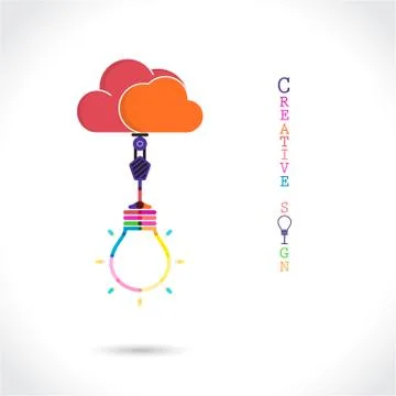 Flat cloud and creative light bulb sign Stock Illustration