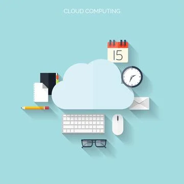 Flat cloud computing background. Data storage network technology. Multimedia 스톡 일러스트