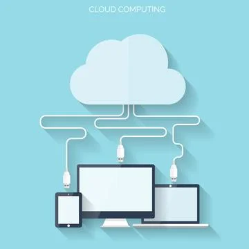 Flat cloud computing background. Data storage network technology. Multimedia 스톡 일러스트