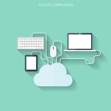 Flat cloud computing background. Data storage network technology. Multimedia Stock Illustration
