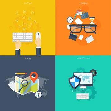 Flat cloud computing background. Data storage network technology. Multimedia Illustrazione stock