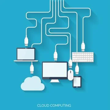 Flat cloud computing background. Data storage network technology. Multimedia 스톡 일러스트
