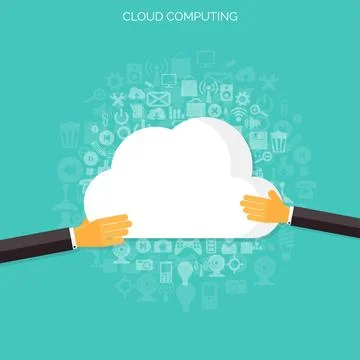 Flat cloud computing background. Data storage network technology. Multimedia Stock Illustration