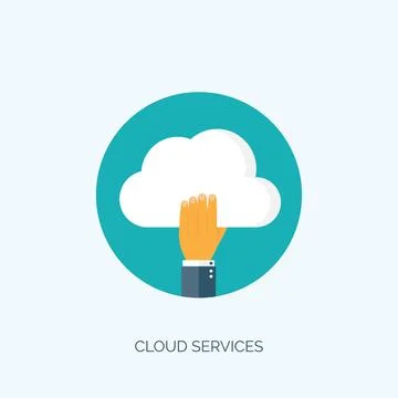 Flat cloud computing background. Data storage network technology. Multimedia Stock Illustration