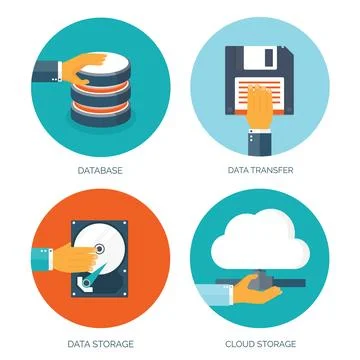 Flat cloud computing background. Data storage network technology. Multimedia Stock Illustration