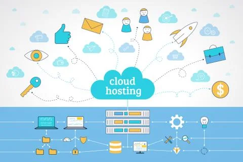 Flat cloud hosting Stock Illustration