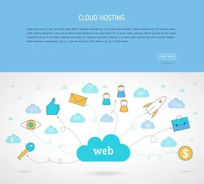 Flat cloud hosting. Web baner Illustrazione stock