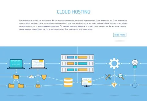 Flat cloud hosting. Web baner Illustrazione stock
