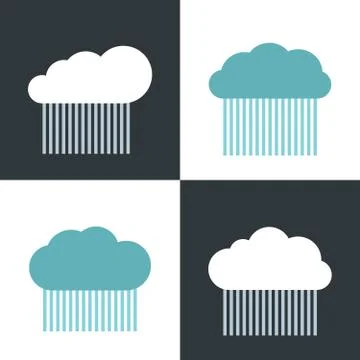 Flat cloud icons with rain on white and dark background Stock Illustration