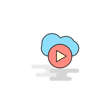 Flat Cloud play  Icon. Vector Stock Illustration