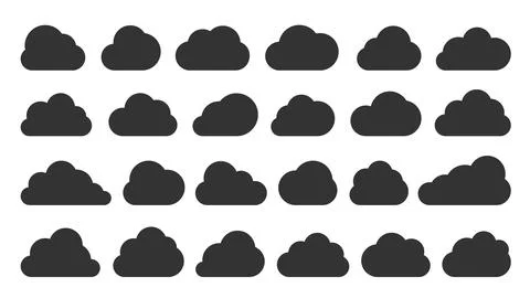 Flat cloud shape network web data black icon set Stock Illustration