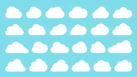 Flat cloud shape network web data black icon set Stock Illustration
