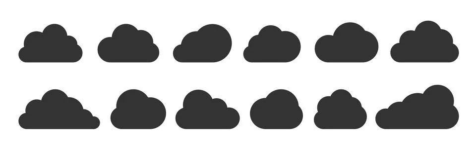 Flat cloud shape network web data black icon set Stock Illustration