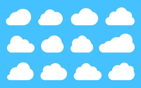 Flat cloud shape network web data black icon set Stock Illustration