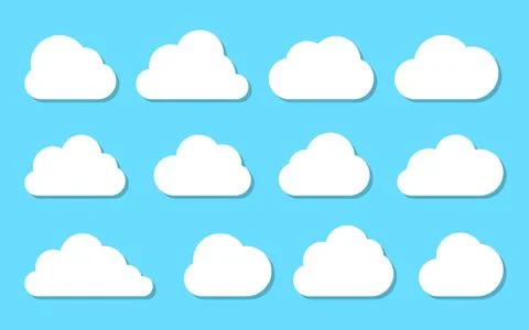 Flat cloud shape network web data black icon set Stock Illustration