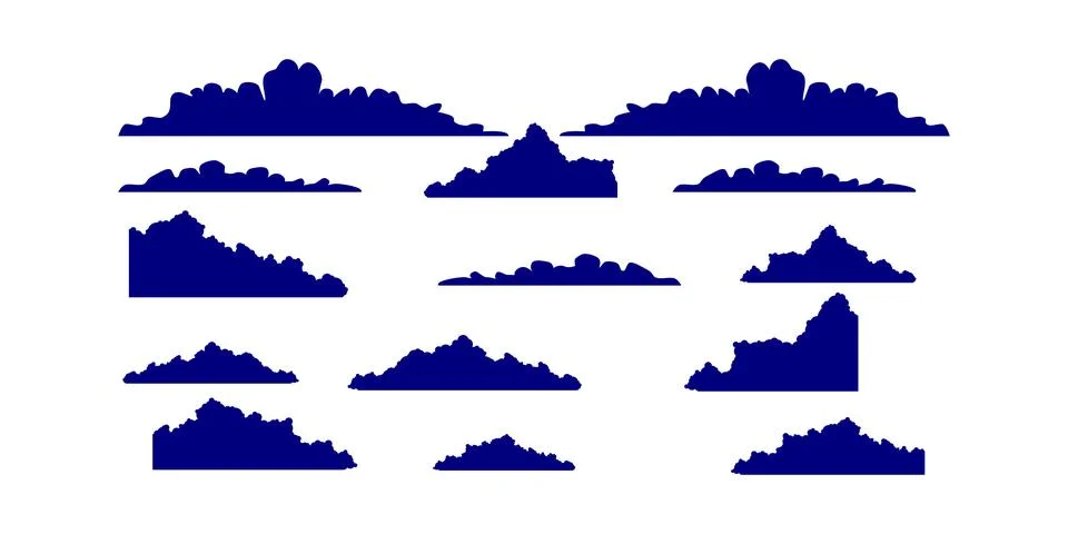 Flat cloud. Simple cloudy shapes. Cartoon white puffy, fluffy and cumulus cl Stock Illustration