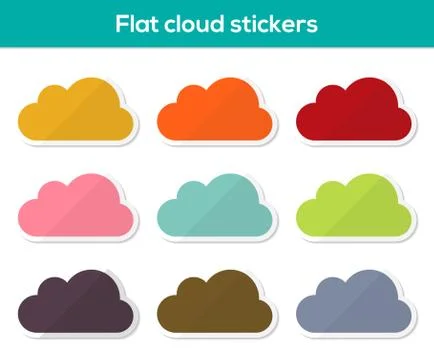 Flat cloud stickers Stock Illustration