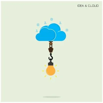 Flat cloud technology computing and creative bulb idea concept. data storage イラスト素材