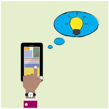 Flat cloud technology computing and bulb symbol background concept. multimedi Stock Illustration