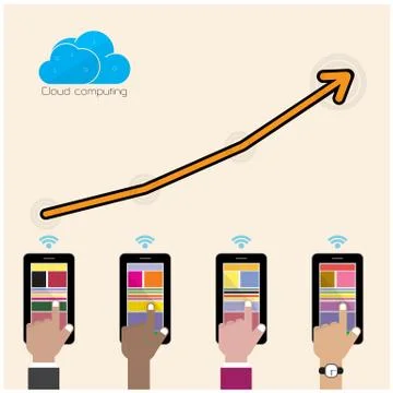 Flat cloud technology computing background concept. data storage network seve Stock Illustration