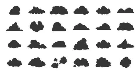 Flat clouds icon. Black nature shadow silhouettes. Vector illustrations various Stock Illustration