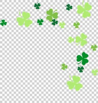 Flat clover silhouettes are scattering over transparent canvas with green heart Stock Illustration