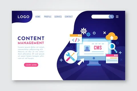 Flat cms landing page template Stock Illustration