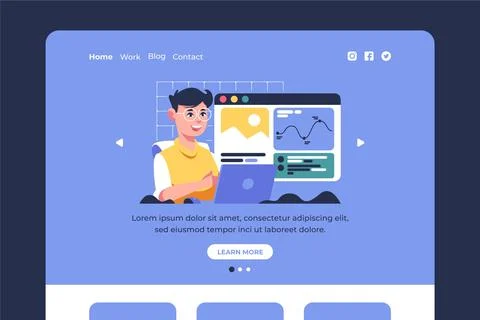 Flat cms landing page template Stock Illustration
