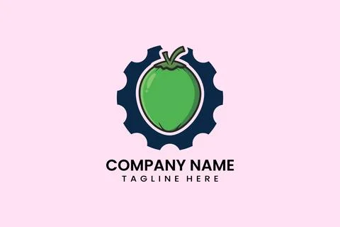 Flat coconut and gear mechanical engineering logo Stock Illustration