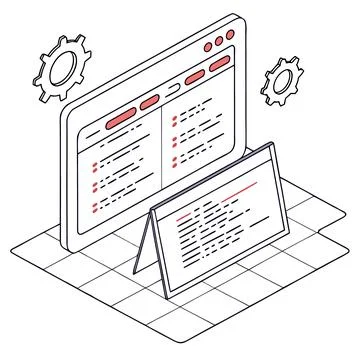Flat Coding Environment Screen Vector Stock Illustration