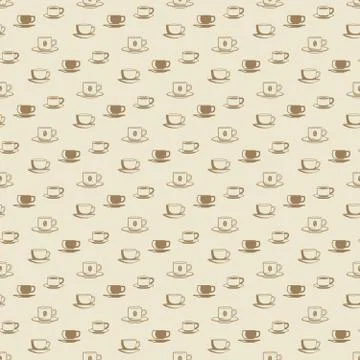 Flat coffee cup and mug seamless pattern for cafe, shop Illustrazione stock
