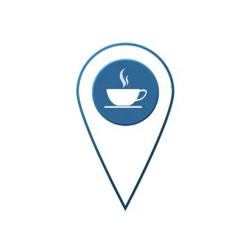 Flat coffee location label vector design.check in coffee shop and restaurant Stock Illustration