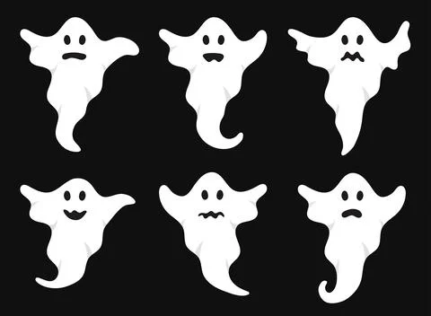Flat Collection Ghost Elements Set. Halloween Spooky Cartoon Scary Characte.. Stock Illustration