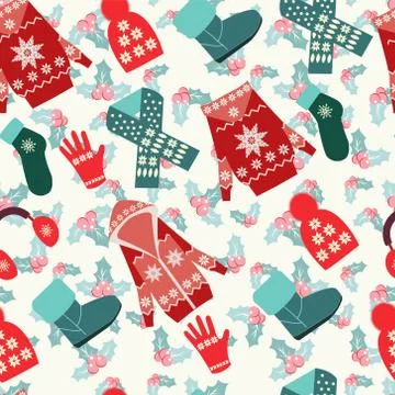 Flat collection of winter clothes and accessories Stock Illustration
