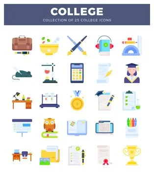 Flat college icons in a grid. educational symbols. イラスト素材