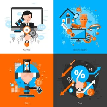Flat color 2x2 auction concept Stock Illustration