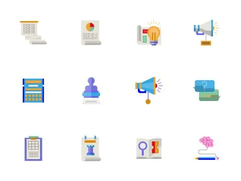 Flat color account planning vector icons set Stock Illustration