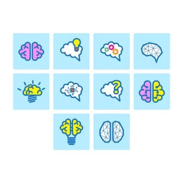 Flat color brain icon set Stock Illustration