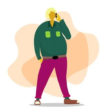 Flat color character on call Stock Illustration