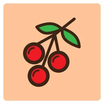 Flat color cherry icon 스톡 일러스트