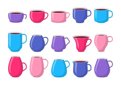 Flat color coffee tea cup mockup icon set vector Stock Illustration