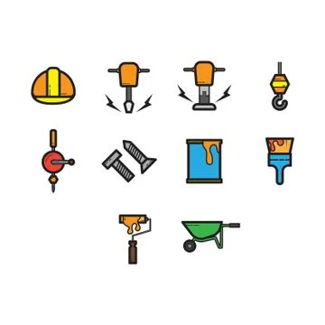 Flat color construction icon set Stock Illustration