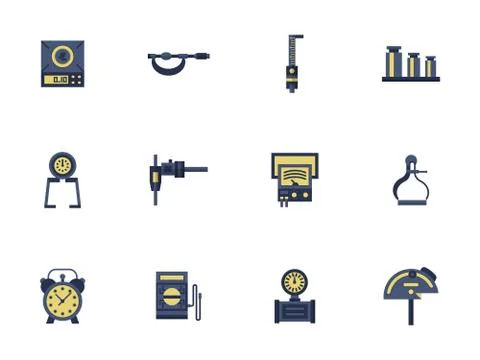 Flat color design measuring devices vector icons Stock Illustration