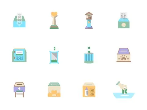 Flat color donation vector icons set Stock Illustration