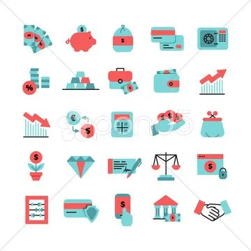 Flat Color Finance Icons Set Stock Illustration