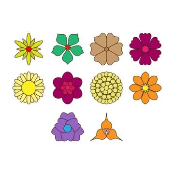 Flat color flower icon set Stock Illustration