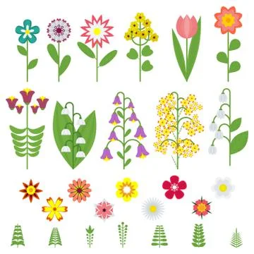 Flat color flower set Stock Illustration