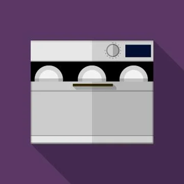 Flat color gray dishwasher machine vector icon Stock Illustration