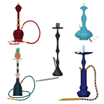 Flat color hookah vector collection set. Stock Illustration